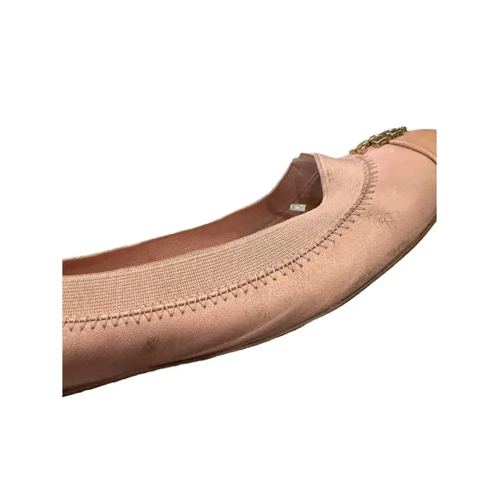 Tory Burch Jolie Pink Leather Patent Cap Toe Logo Ballet Flats 6.5M